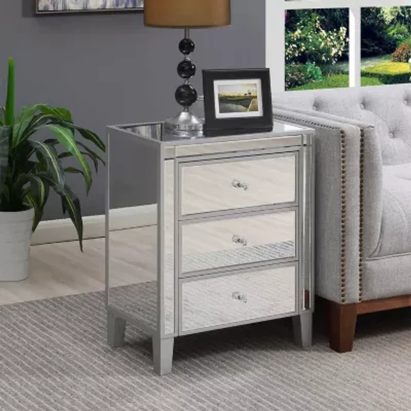 Gold Coast Large 3 Drawer Mirrored End Table