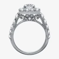 (H-I / I1) Womens 4 CT. T.W. Lab Grown White Diamond 10K Gold Cushion Side Stone Halo Bridal Set