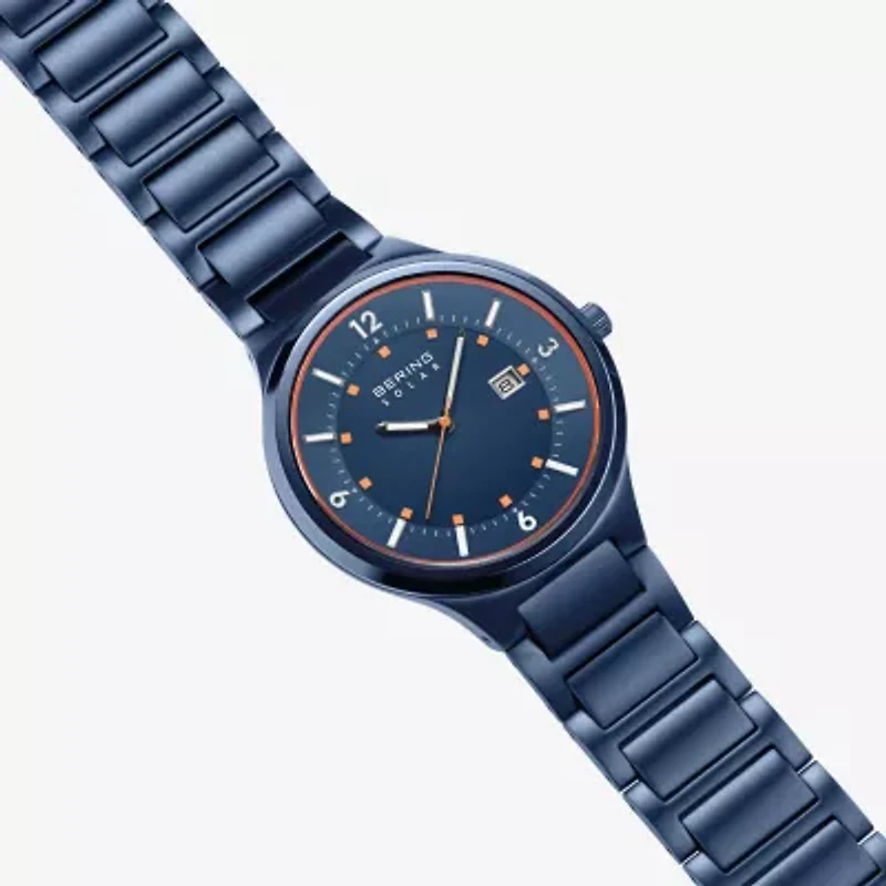 Bering Mens Blue Stainless Steel Bracelet Watch 14442-797