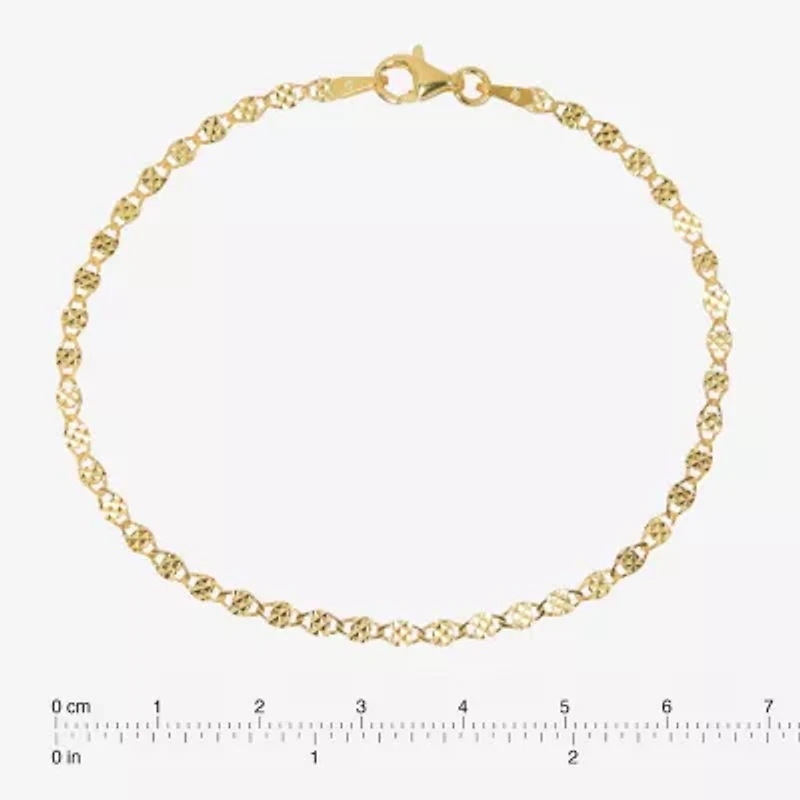 Made in Italy Womens 24K Gold Over Silver Semisolid Round 7.5 Inch Link Bracelet