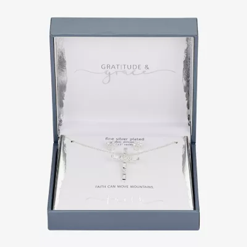 Gratitude & Grace Faith Womens Cubic Zirconia Pure Silver Over Brass Cross Jewelry Set