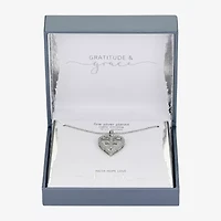 Gratitude & Grace Faith Womens Cubic Zirconia Pure Silver Over Brass Cross Heart 16 Inch Pendant Necklace