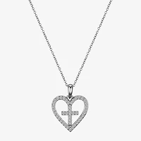 Gratitude & Grace Faith Womens Cubic Zirconia Pure Silver Over Brass Cross Heart 16 Inch Pendant Necklace
