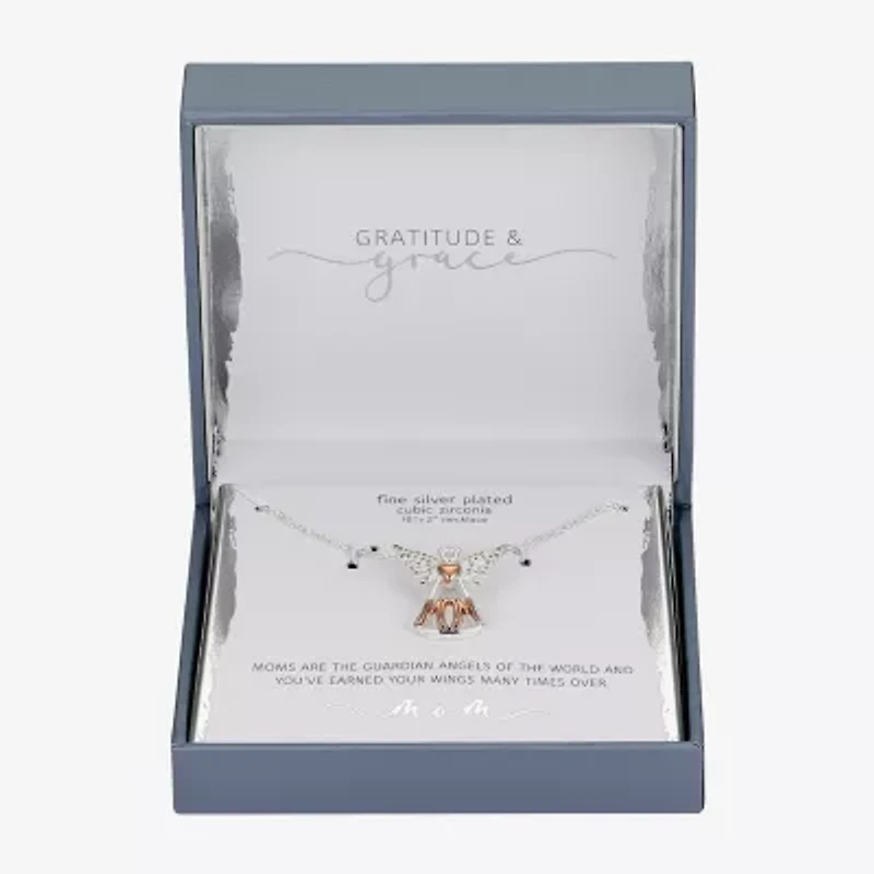 Gratitude & Grace Mom Womens Cubic Zirconia 14K Gold Over Brass Pure Silver Over Brass Angel 16 Inch Pendant Necklace