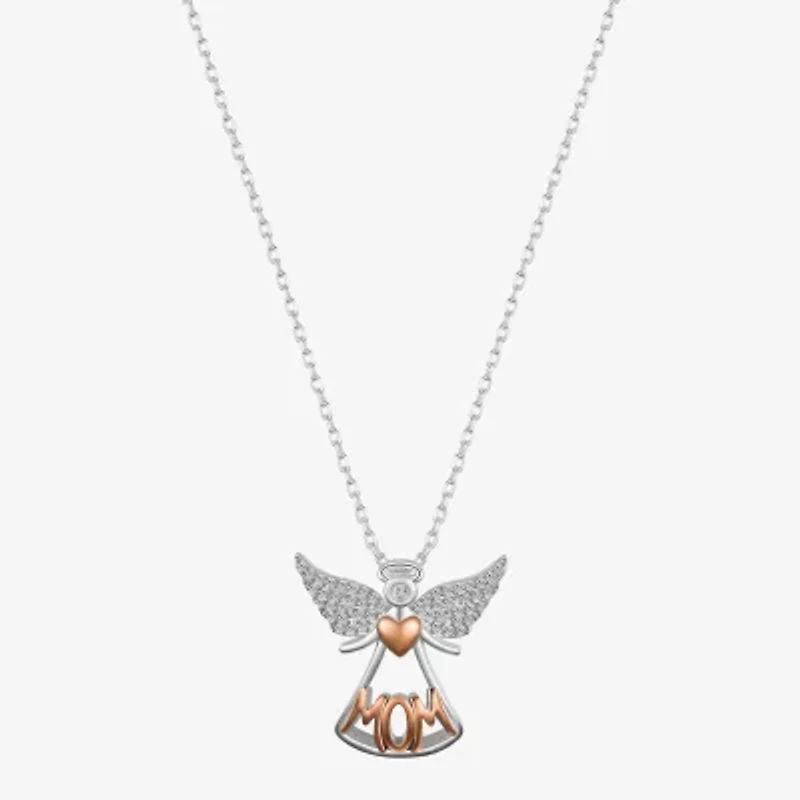Gratitude & Grace Mom Womens Cubic Zirconia 14K Gold Over Brass Pure Silver Over Brass Angel 16 Inch Pendant Necklace