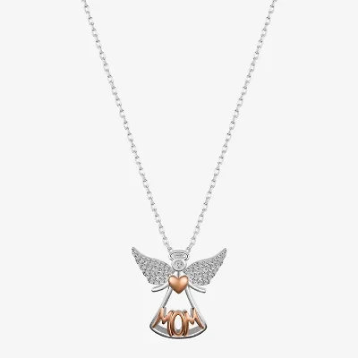 Gratitude & Grace Mom Womens Cubic Zirconia 14K Gold Over Brass Pure Silver Over Brass Angel 16 Inch Pendant Necklace