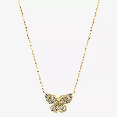 Gratitude & Grace Dream Womens Cubic Zirconia 14K Gold Over Brass Butterfly 16 Inch Pendant Necklace