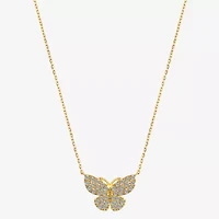 Gratitude & Grace Dream Womens Cubic Zirconia 14K Gold Over Brass Butterfly 16 Inch Pendant Necklace