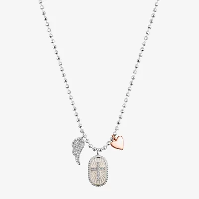 Gratitude & Grace Believe Womens Cubic Zirconia 14K Gold Over Brass Pure Silver Over Brass Cross Heart Wing 16 Inch Pendant Necklace