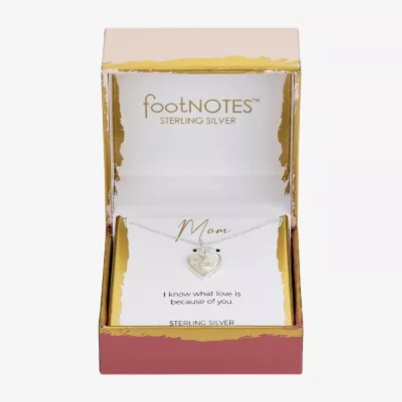 Footnotes Mom Womens White Mother Of Pearl Sterling Silver Heart 16 Inch Pendant Necklace