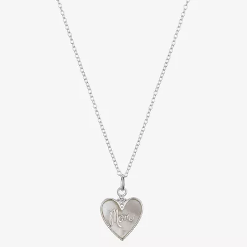 Footnotes Mom Womens White Mother Of Pearl Sterling Silver Heart 16 Inch Pendant Necklace