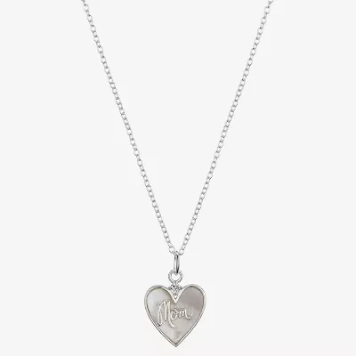 Footnotes Mom Womens White Mother Of Pearl Sterling Silver Heart 16 Inch Pendant Necklace