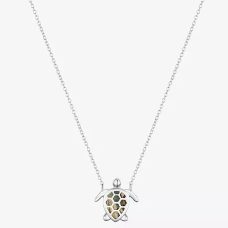 Footnotes Patience Turtle Womens Green Abalone Sterling Silver 16 Inch Pendant Necklace