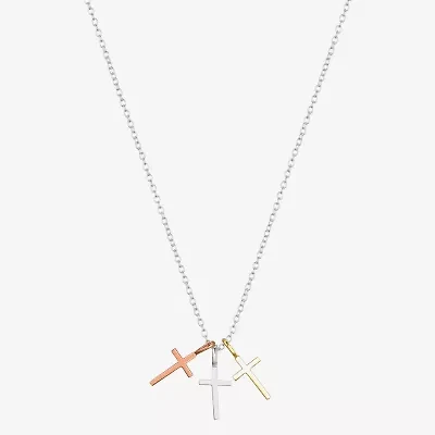 Footnotes Freeform Womens 14K Gold Over Silver 14K Rose Gold Over Silver Cross 16 Inch Pendant Necklace