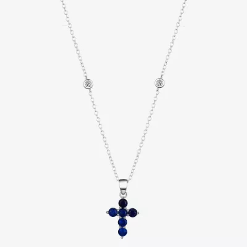 Footnotes Believe Womens Blue Cubic Zirconia Sterling Silver Cross 16 Inch Pendant Necklace