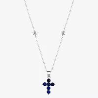 Footnotes Believe Womens Blue Cubic Zirconia Sterling Silver Cross 16 Inch Pendant Necklace