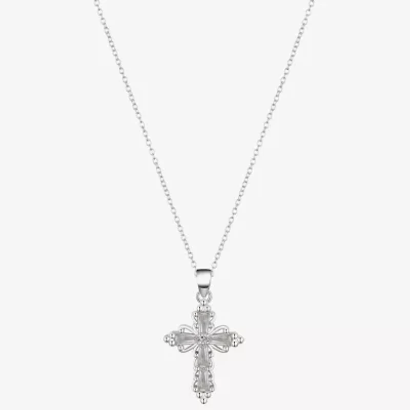 Footnotes Faith Womens Cubic Zirconia Sterling Silver Cross 16 Inch Pendant Necklace