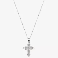 Footnotes Faith Womens Cubic Zirconia Sterling Silver Cross 16 Inch Pendant Necklace