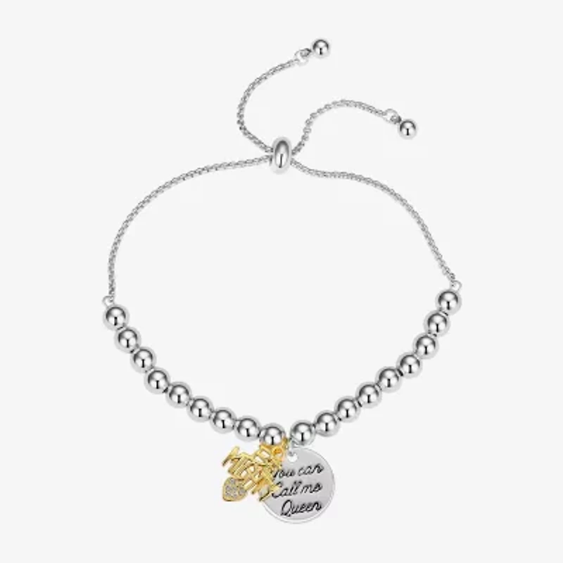 Footnotes Mighty Womens Cubic Zirconia Heart Round Bolo Bracelet