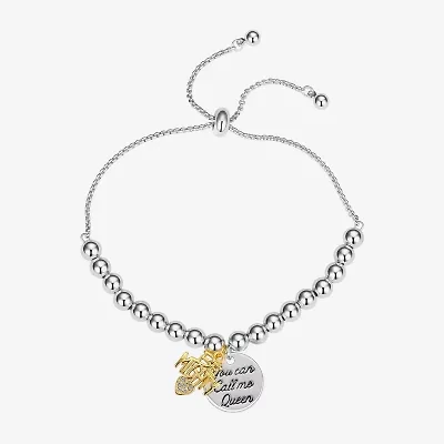 Footnotes Mighty Womens Cubic Zirconia Heart Round Bolo Bracelet
