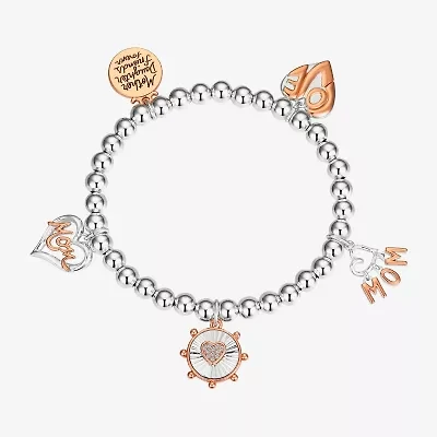 Footnotes Mom Womens Cubic Zirconia 14k Rose Gold Over Brass Pure Silver Over Brass Heart Stretch Bracelet