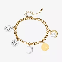 Footnotes Love Womens Cubic Zirconia 14K Gold Over Brass Pure Silver Over Brass Moon Star Charm Bracelet
