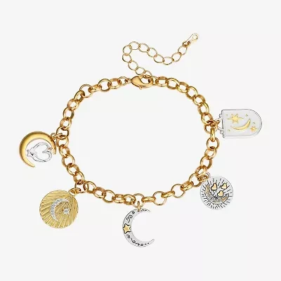 Footnotes Love Womens Cubic Zirconia 14K Gold Over Brass Pure Silver Over Brass Moon Star Charm Bracelet