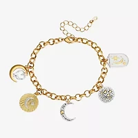 Footnotes Love Womens Cubic Zirconia 14K Gold Over Brass Pure Silver Over Brass Moon Star Charm Bracelet