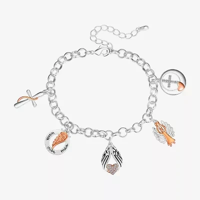 Footnotes Faith Womens Cubic Zirconia 14K Gold Over Brass Pure Silver Over Brass Angel Cross Wing Charm Bracelet