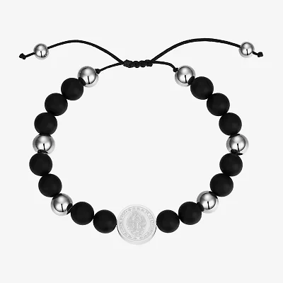 J.P. Army Our Lady Of Guadalupe Mens Onyx Stainless Steel Round Bolo Bracelet