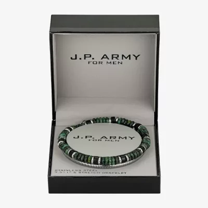 J.P. Army Mens 2-pc. Green Turquoise Stainless Steel Bracelet Set