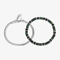 J.P. Army Mens 2-pc. Green Turquoise Stainless Steel Bracelet Set