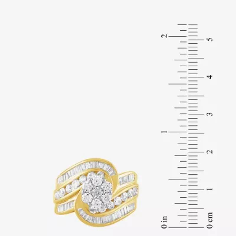 Diamond Blossom (H-I / I1) Womens 2 CT. T.W. Lab Grown White 10K Gold Side Stone Cocktail Ring