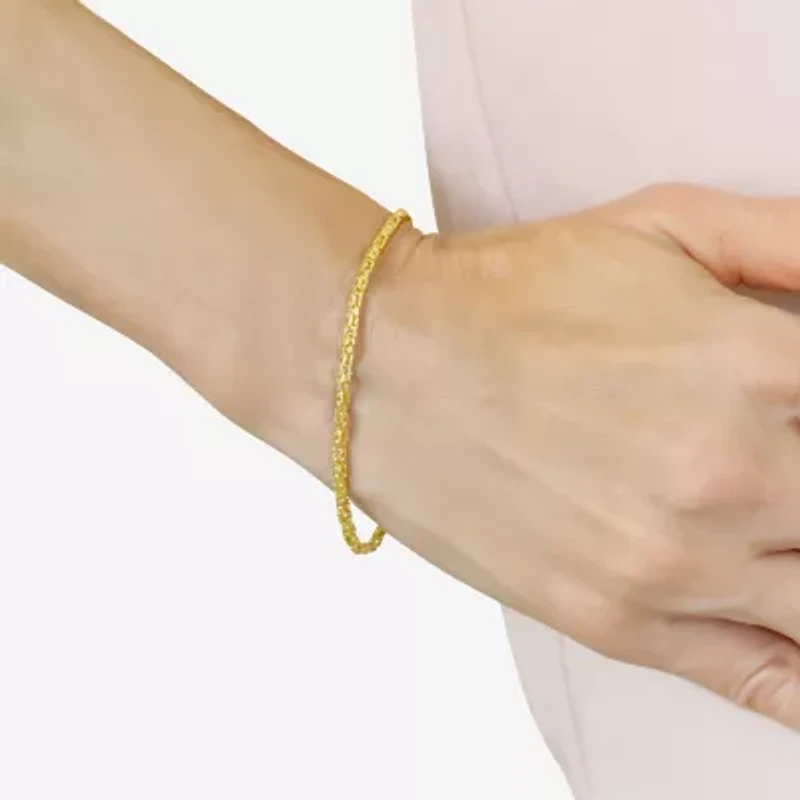 Unisex Adult 14K Gold 7.25 Inch Hollow Byzantine Chain Bracelet