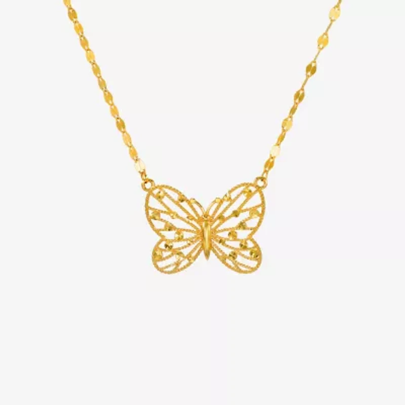 Womens 10K Gold Butterfly 18 Inch Pendant Necklace
