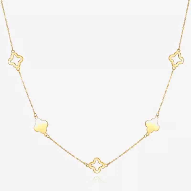 Womens 14K Gold Clover 18 Inch Pendant Necklace