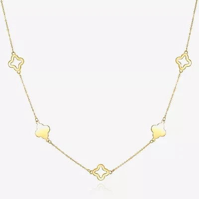 Womens 14K Gold Clover 18 Inch Pendant Necklace