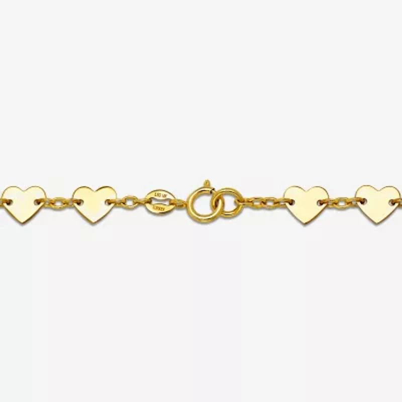Womens 14K Gold Heart 7.5 Inch Link Bracelet