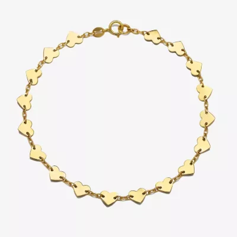 Womens 14K Gold Heart 7.5 Inch Link Bracelet