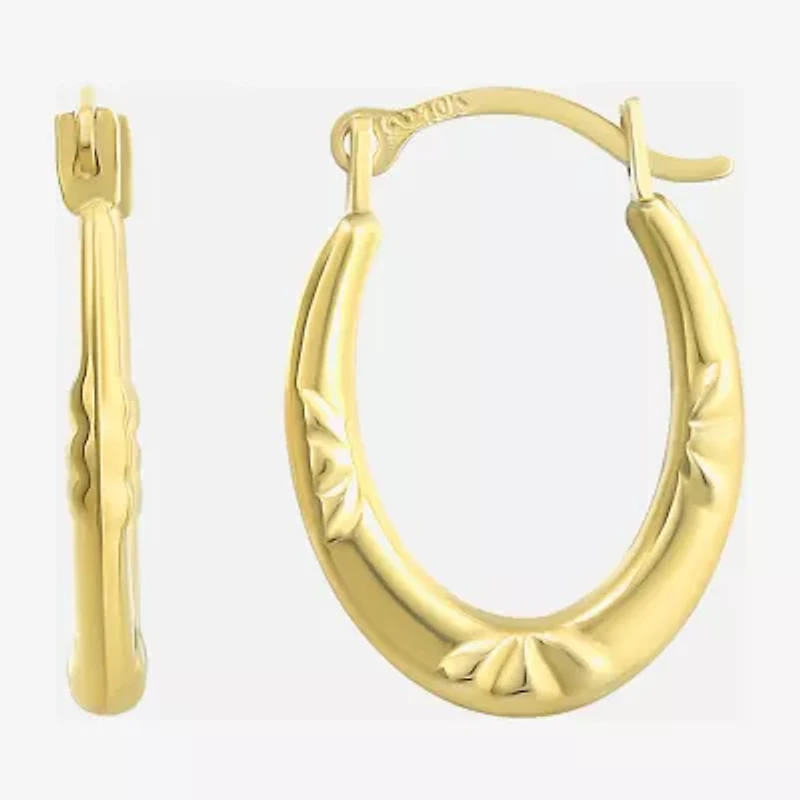 Womens 10K Gold 14mm Oval Hoop Earrings