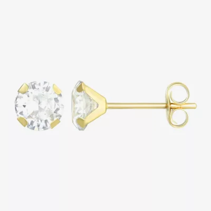 Cubic Zirconia 14K Gold 5mm Round Stud Earrings