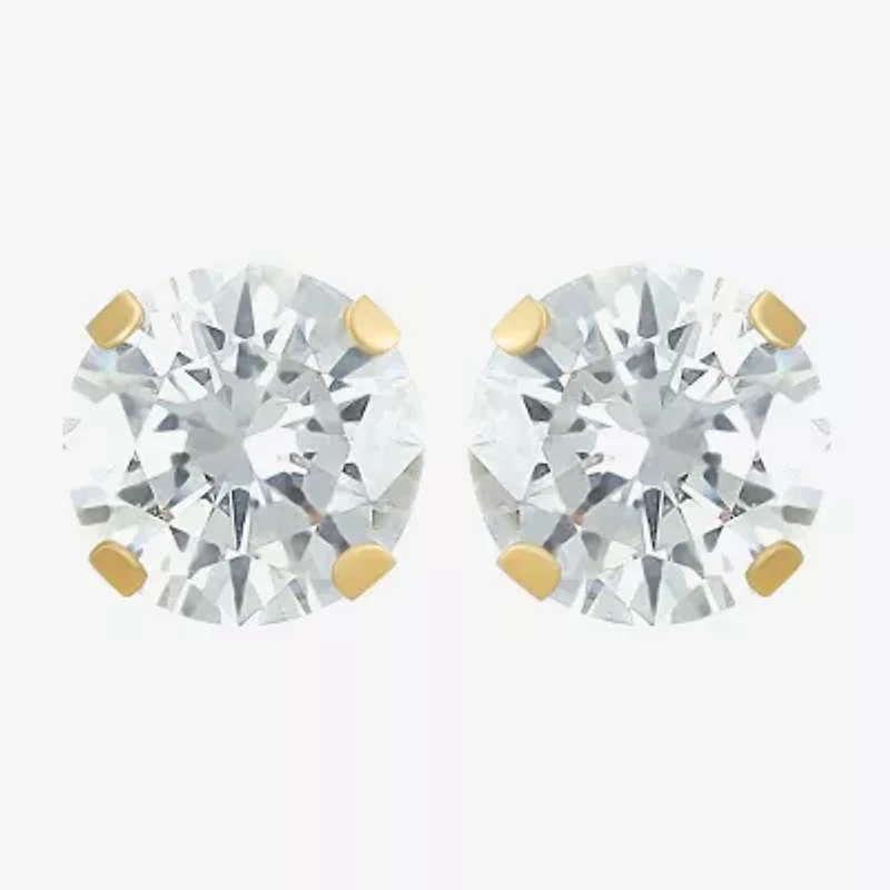 Cubic Zirconia 14K Gold 6mm Round Stud Earrings