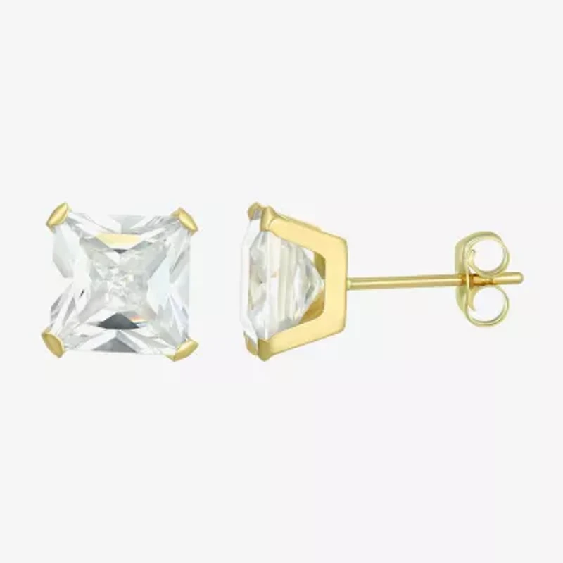 Cubic Zirconia 14K Gold 5mm Square Stud Earrings
