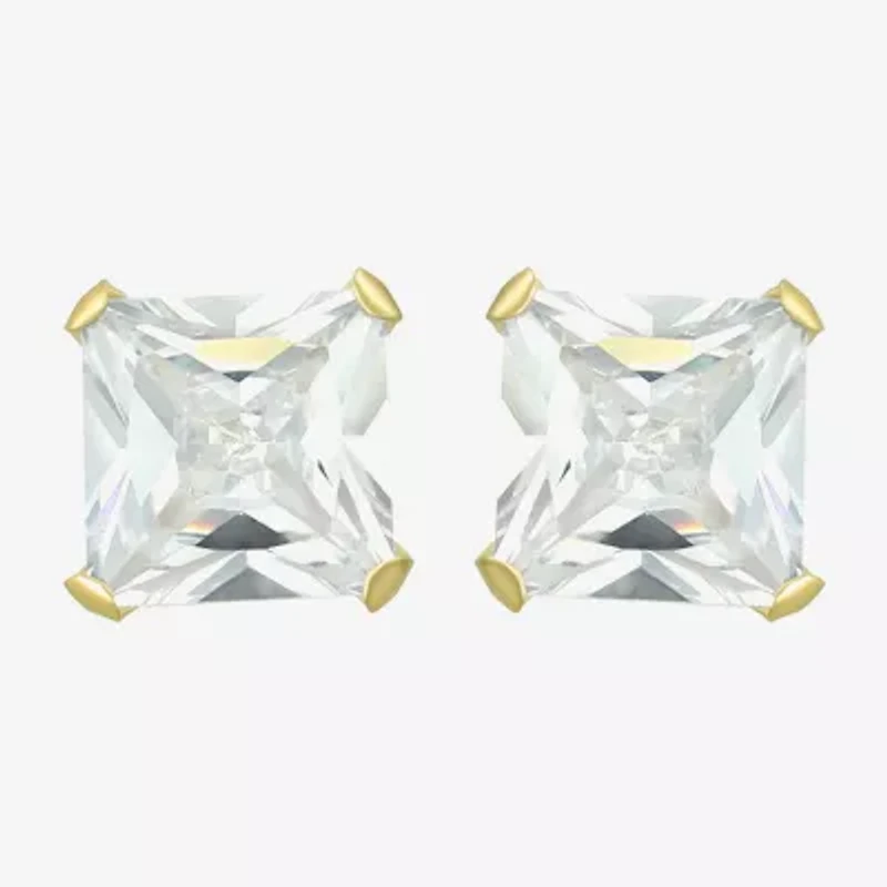 Cubic Zirconia 14K Gold 5mm Square Stud Earrings