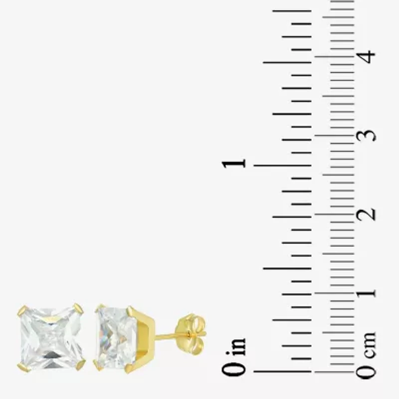 Cubic Zirconia 14K Gold 7mm Square Stud Earrings