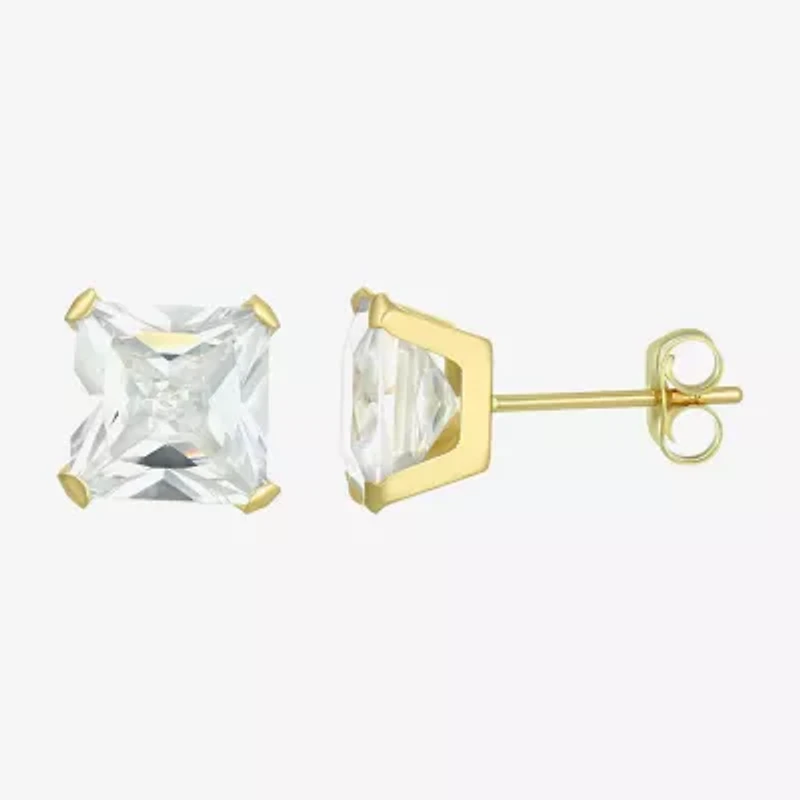 Cubic Zirconia 14K Gold 7mm Square Stud Earrings