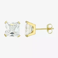 Cubic Zirconia 14K Gold 7mm Square Stud Earrings