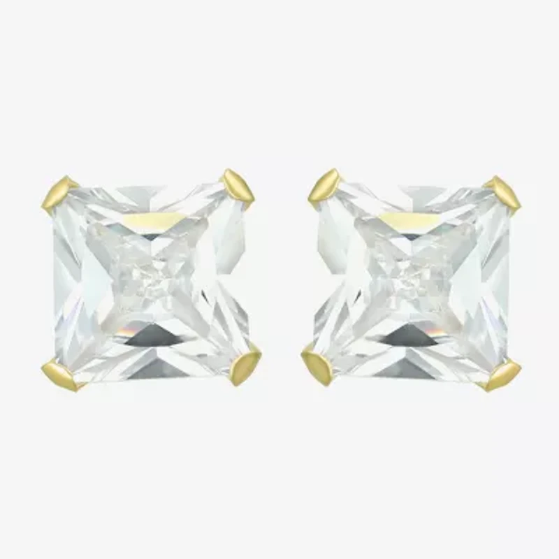 Cubic Zirconia 14K Gold 7mm Square Stud Earrings