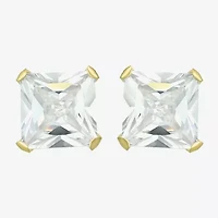 Cubic Zirconia 14K Gold 7mm Square Stud Earrings