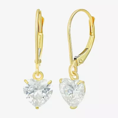 Womens Cubic Zirconia 14K Gold Heart Drop Earrings